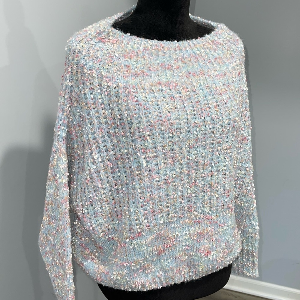 ANDTHEWHY sweater multicolor confetti ribbon crop style size M/L